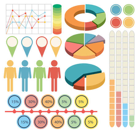 Infographic with people and graphs in four colors illustrationのイラスト素材