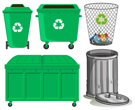 Green trashcans with recycle sign illustrationのイラスト素材