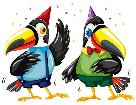 Two toucan birds dancing at party illustrationのイラスト素材