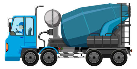 Blue cement truck with driver illustrationのイラスト素材