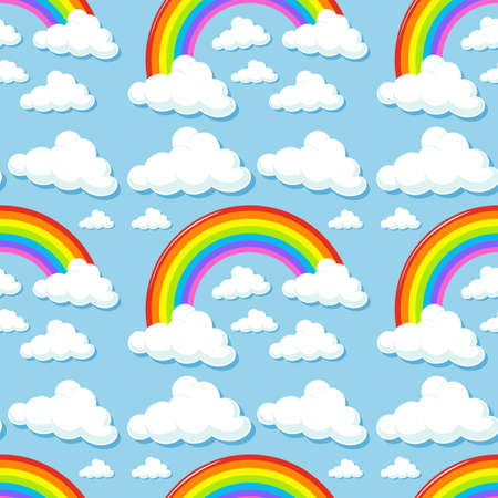 Seamless background with clouds and rainbows illustrationのイラスト素材