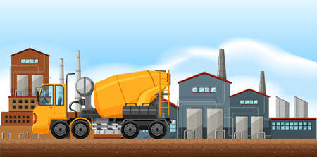 Factory scene with cement mixer illustrationのイラスト素材