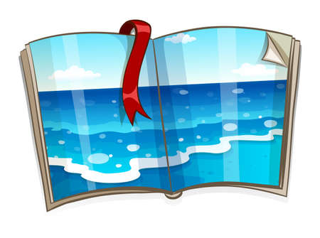 Book with ocean scene illustrationのイラスト素材
