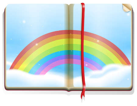 Scene with rainbow in the book illustrationのイラスト素材