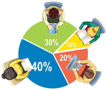Infographic with piechart and business people illustrationのイラスト素材