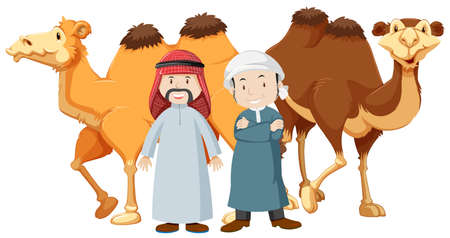 Two arab men and camels illustrationのイラスト素材