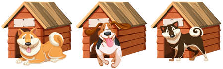 Dogs at wooden home illustration