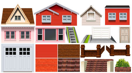 Different design of house and other house elements illustrationのイラスト素材