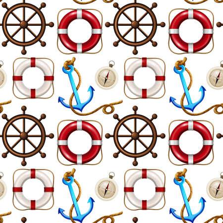 Seamless background design with safety ring and anchors illustrationのイラスト素材