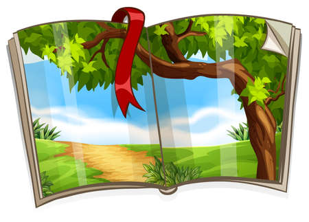 Book with trail in the countryside illustrationのイラスト素材