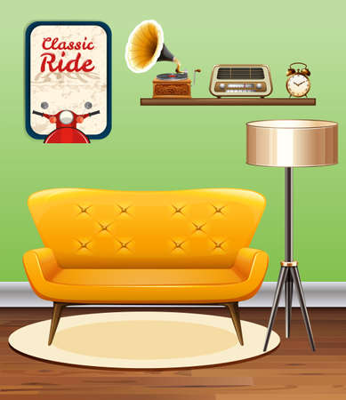 Room decorated with vintage objects illustrationのイラスト素材