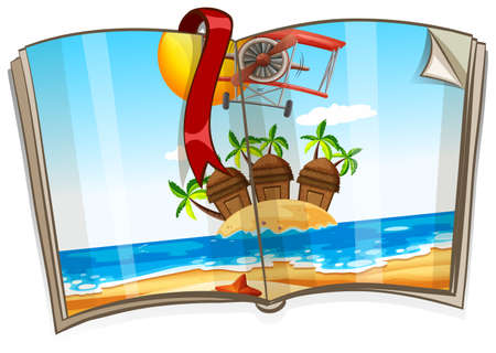 Ocean scene in the book illustrationのイラスト素材