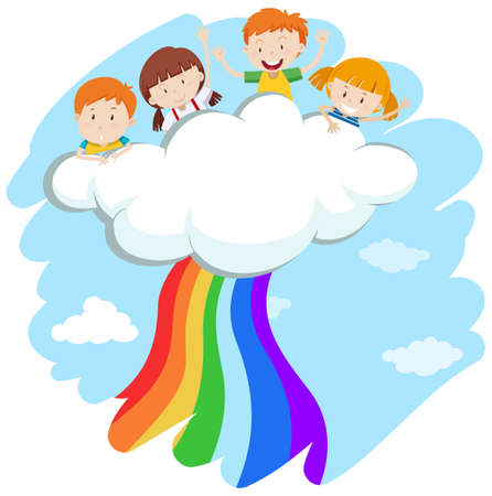 Children and colorful rainbow illustrationのイラスト素材