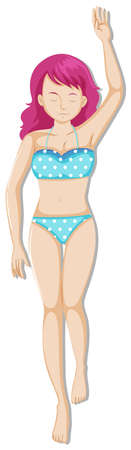 Girl in blue bikini lying down illustrationのイラスト素材