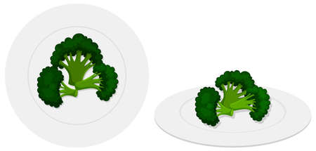 Brocolli on plates in front and side view illustrationのイラスト素材