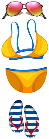 Beachwear items with bikini and sunglasses illustrationのイラスト素材