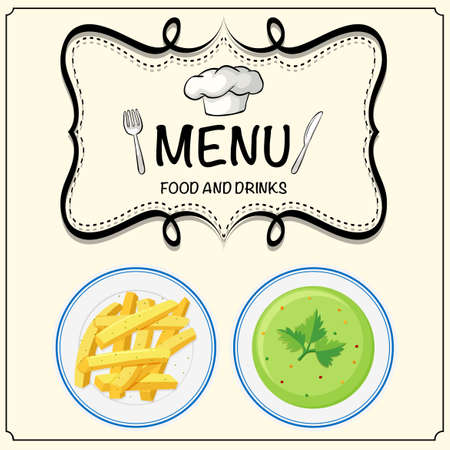 Soup and frenchfries on menu illustrationのイラスト素材