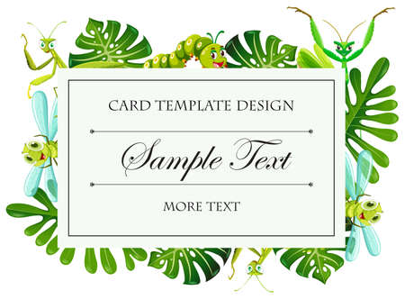 Card template with insects and leaves frame illustrationのイラスト素材