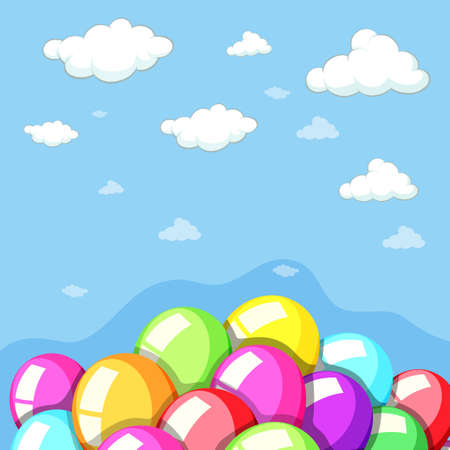 Sky background with colorful balloons illustrationのイラスト素材