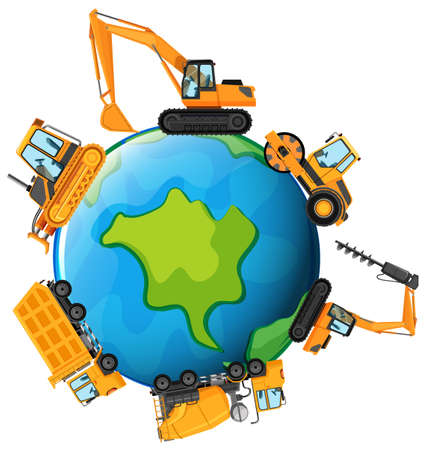 Different types of tractors on earth illustrationのイラスト素材