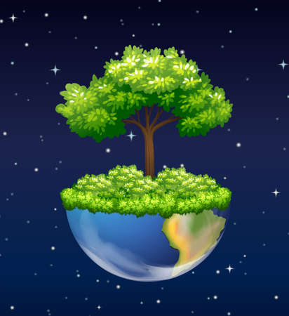 Green tree growing on earth  illustrationのイラスト素材