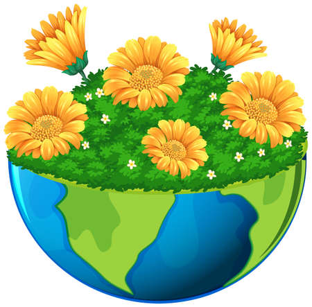 World with yellow flowers in garden illustrationのイラスト素材