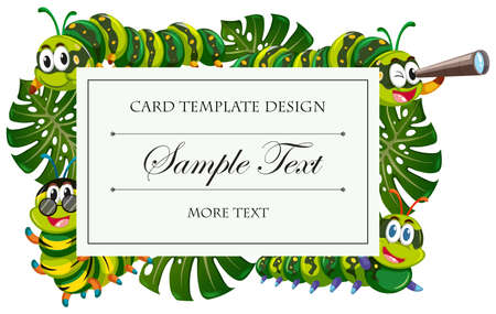 Card template with caterpillars and leaves illustrationのイラスト素材
