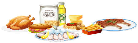 Different types of food and fresh ingredients illustrationのイラスト素材