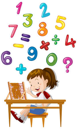 Girl counting numbers with abacus illustrationのイラスト素材
