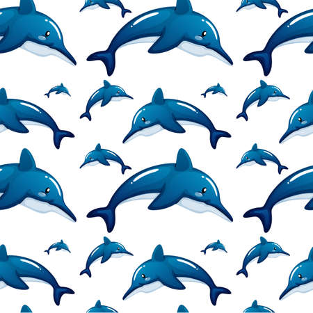 Seamless background design with blue dolphins illustrationのイラスト素材