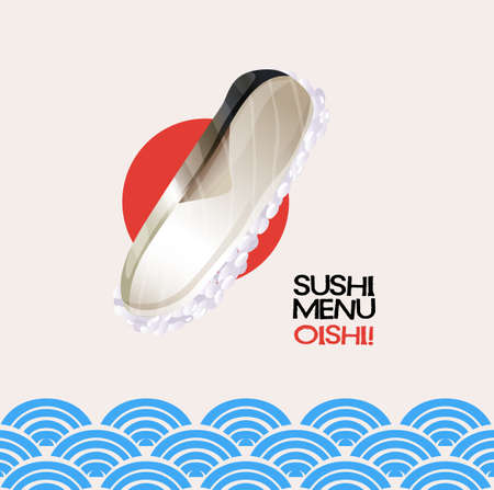 Sushi menu on poster with ocean background illustrationのイラスト素材