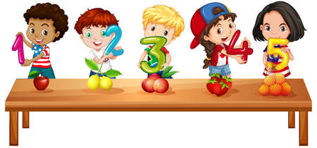 Children counting numbers one to five illustrationのイラスト素材