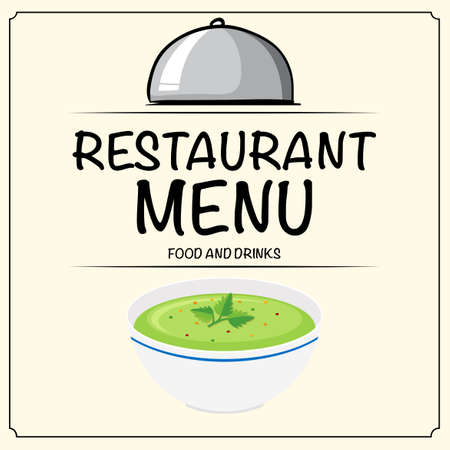 Restaurant menu with vegetable soup in bowl illustrationのイラスト素材