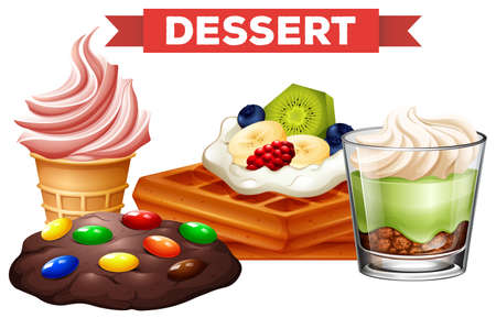 Different desserts on white background illustrationのイラスト素材