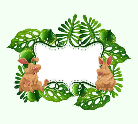 Frame design with two rabbits illustrationのイラスト素材