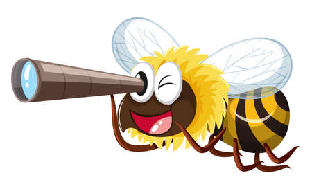Bee looking through telescope illustrationのイラスト素材