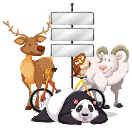 Metal plates on the pole with animals illustrationのイラスト素材
