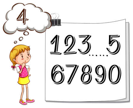 Girl finding missing number illustrationのイラスト素材