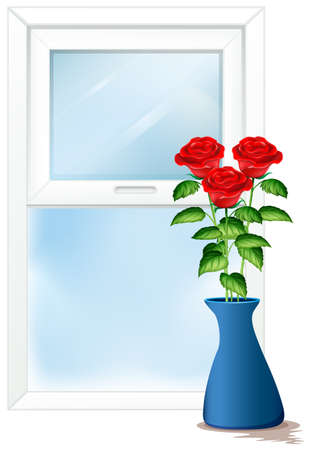 Window scene with roses in vase illustrationのイラスト素材
