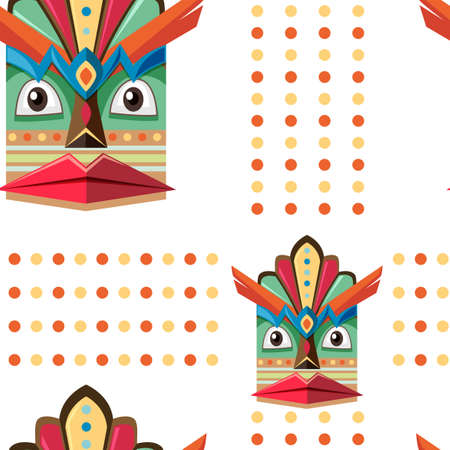 Seamless background design with wooden mask illustrationのイラスト素材