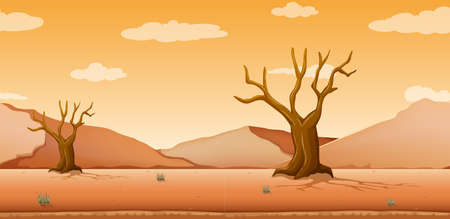 Scene with dried trees in desert field illustrationのイラスト素材