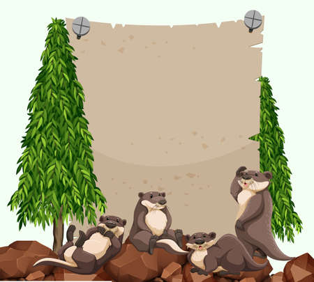 Beavers on the rock and blank paper illustrationのイラスト素材