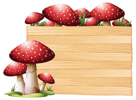 Wooden board with mushrooms illustrationのイラスト素材