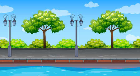 Seamless background with trees along the road illustrationのイラスト素材
