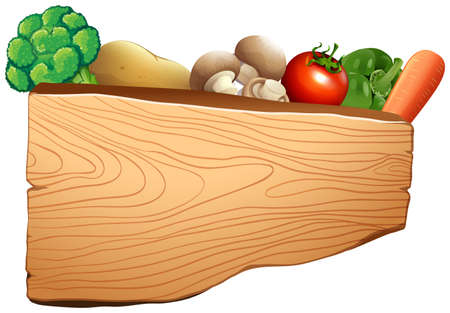 Wooden sign with mixed vegetables illustrationのイラスト素材