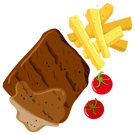 Beef steak and frenchfries illustrationのイラスト素材