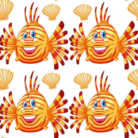 Seamless background with fish and shells illustrationのイラスト素材