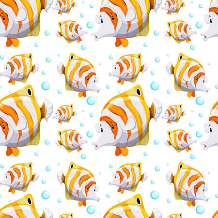 Seamless background design with fish and bubbles illustrationのイラスト素材
