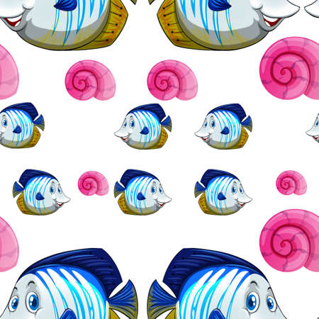 Seamless background with fish and seashells illustration