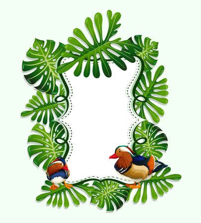 Frame design with leaves and bird illustrationのイラスト素材